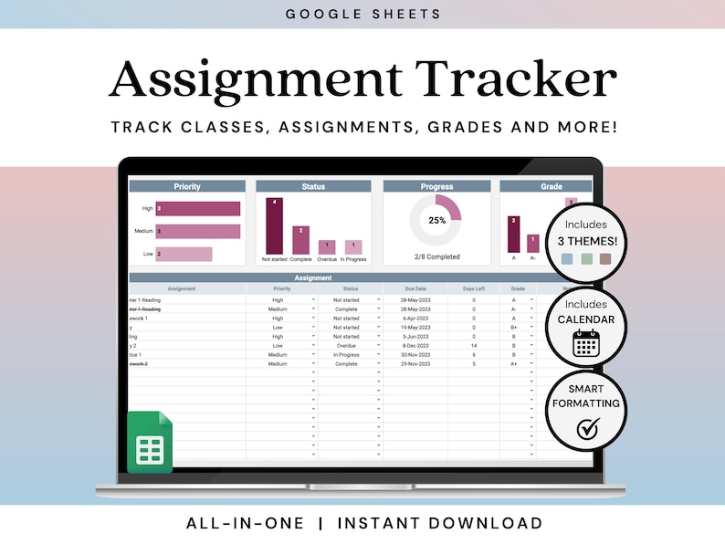 Assignment Tracker Spreadsheet | Student Homework Log | Google Sheets ...