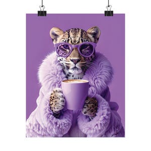 Purple Leopard Coffee Wall Art Chic Animal Print Lavender Glam Decor image 7
