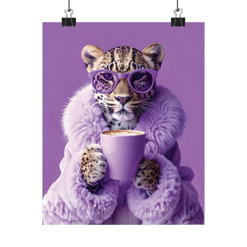Purple Leopard Coffee Wall Art Chic Animal Print Lavender Glam Decor image 7