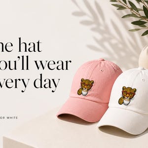 Embroidered Leopard Coffee Dad Cap Pink White Latte Animal Hat
