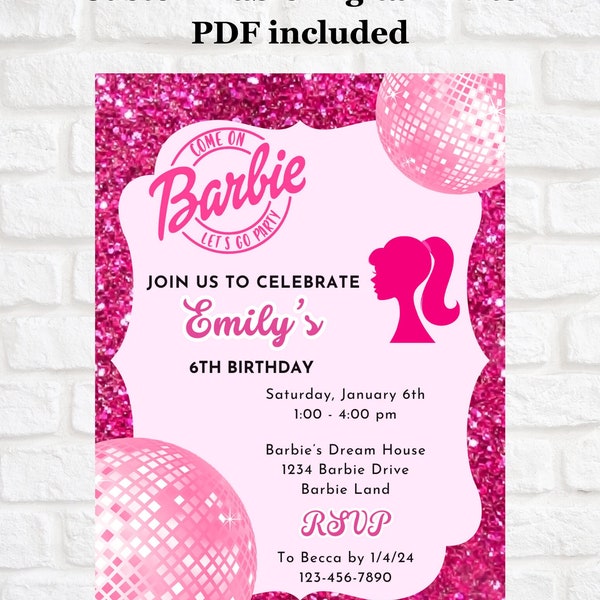 Customizable Barbie Birthday Invitation