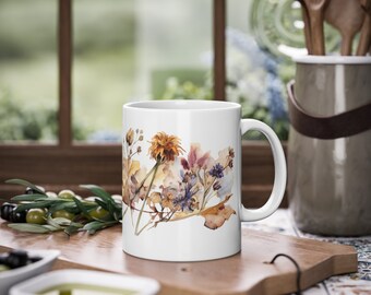Floral Mug 11oz, Trockenblumen Tasse, Kaffeetasse mit Blumen
