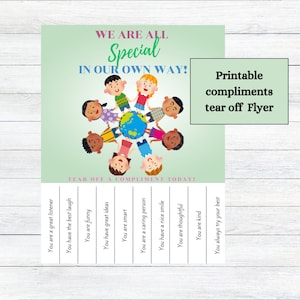 Afscheurflyer met afscheurbare complimenten voor kinderen - Perfect voor school- en kerkactiviteiten - Zondagsschool in de klas - Verspreid een glimlach met vriendelijke woorden