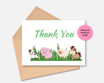Danksagungskarten mit Bauernhofmotiven: Babypartynotizen (Digitaler Download)