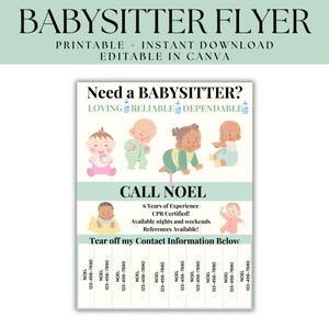 Customizable Babysitter Flyer, Tear-off Babysitter Flyer, Editable in Canva, Nanny Flyer Childcare Flyer, Promote Your Babysitting Business