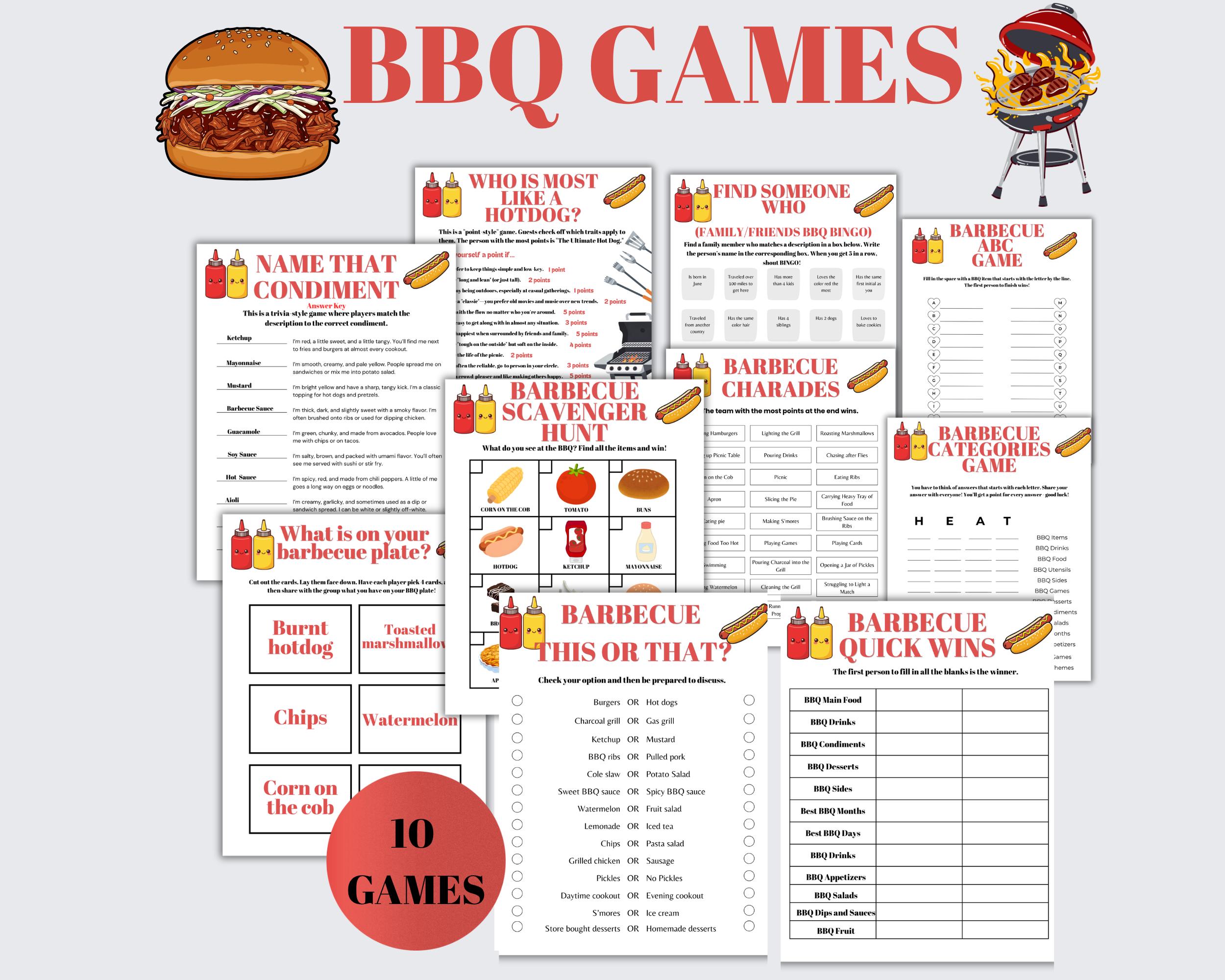 BBQ Party Games Bundle, Printable Barbecue Games, Summer Cookout ...