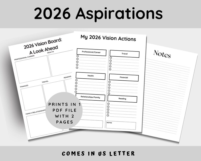 2026 Vision Board Template: Aspirational Goals Planner (PDF) image 2