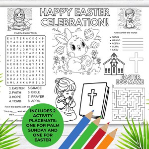 Holy Week Activity Placemats, Palm Sunday Placemat, Easter Placemat, Sunday School, Christian School Activity, Holy Week Games, Church Games