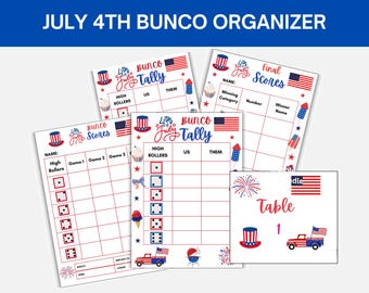 Fourth of July Bunco Party Kit: Score Cards & Table Cards (Digital Download)