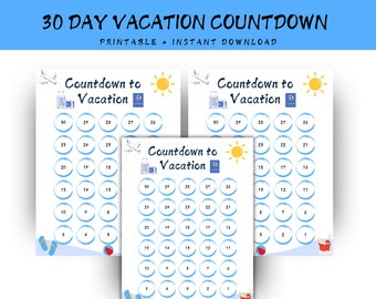 30 Day Vacation Countdown Calendar: Family Trip Planner (PDF)