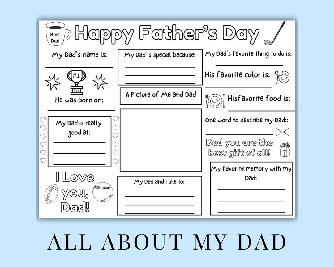 Father's Day All About My Dad Fill in the Blank - Gift for Dad - Father ...