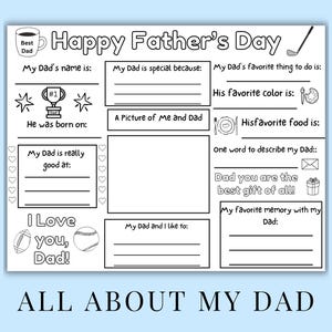 Father's Day All About My Dad Fill in the Blank - Gift for Dad - Father ...
