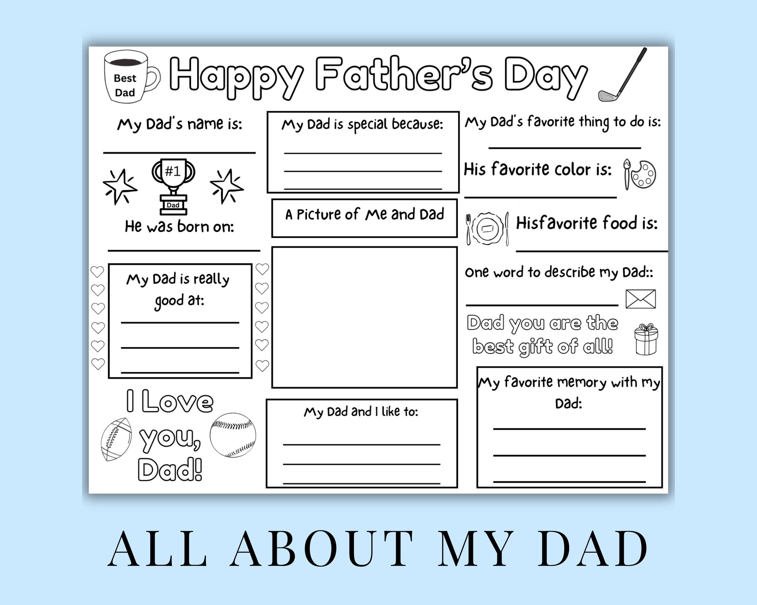 Father's Day All About My Dad Fill in the Blank - Gift for Dad - Father ...