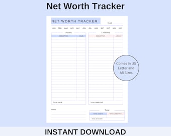 Net Worth Tracker: Financial Management Dashboard (Digital Download)