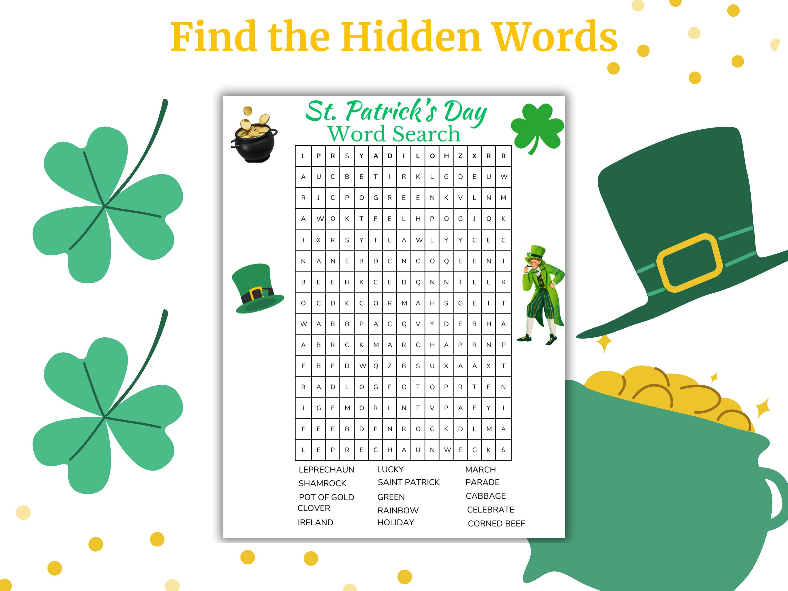 Saint Patrick's Day Printable Word Search, Classroom Activity, Team ...