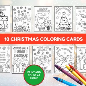 10 biglietti da colorare di Natale per bambini, pagine da colorare di Buon Natale, schede di attività festive, biglietti da colorare, attività in classe per le vacanze