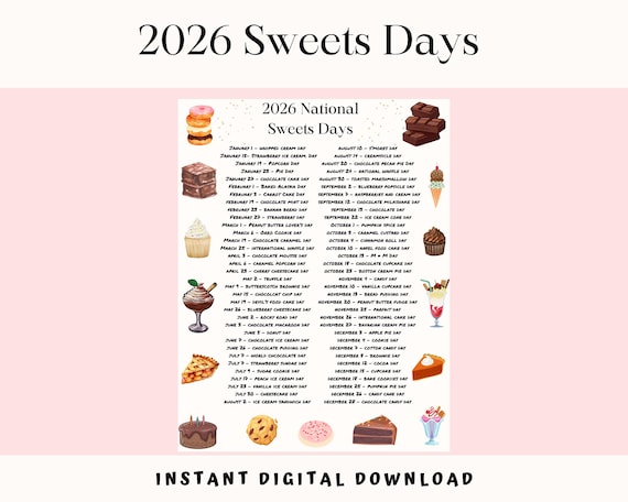 2026 National Sweets Days Calendar: Dessert Food Holiday ...