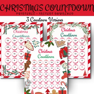 Christmas Countdown, 25 Days to Santa, Days until Christmas, Holiday Countdown Christmas Tree Calendar, Advent Calendar, Days to Christmas