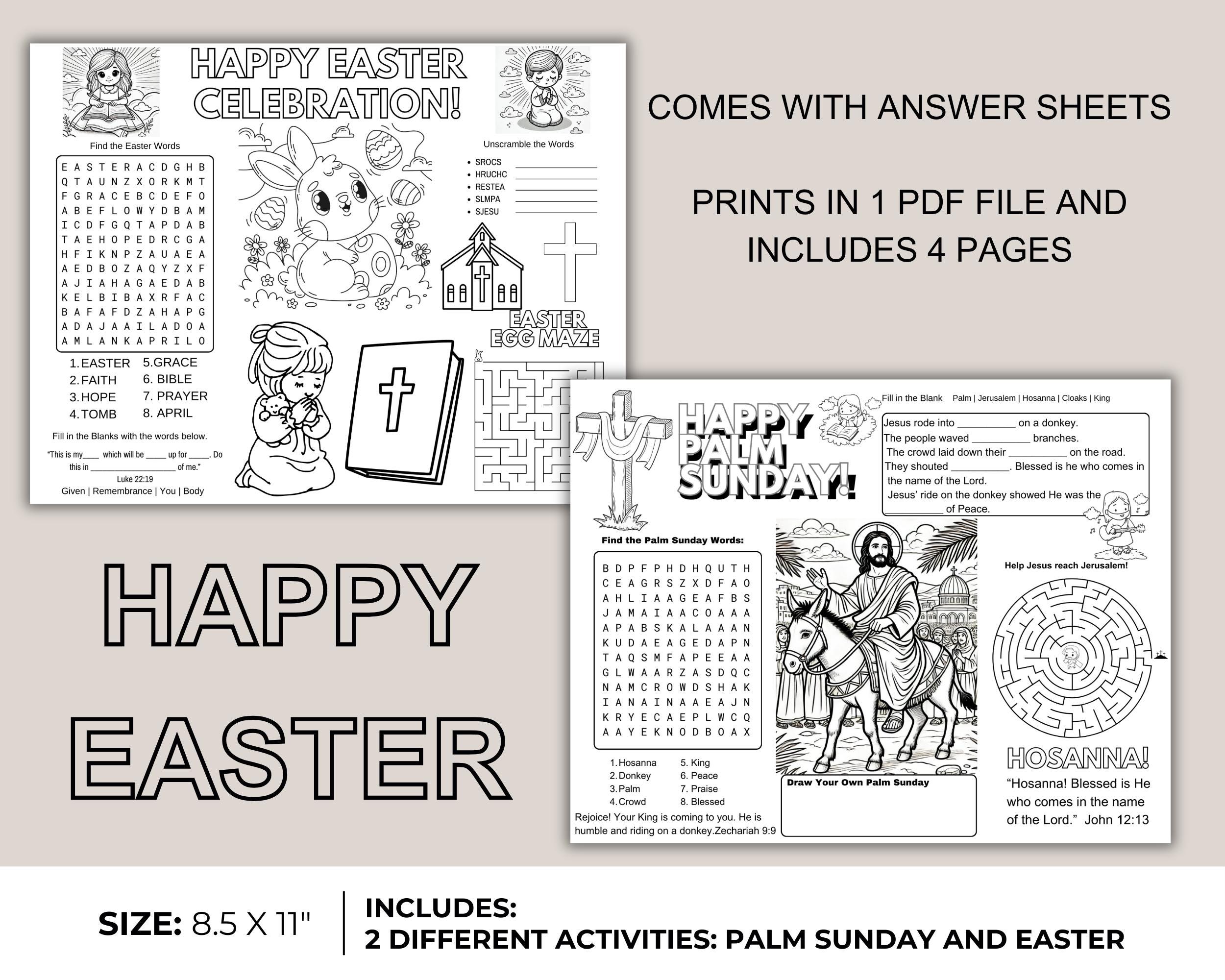 Holy Week Activity Placemats: Palm Sunday & Easter Games (PDF) - Etsy