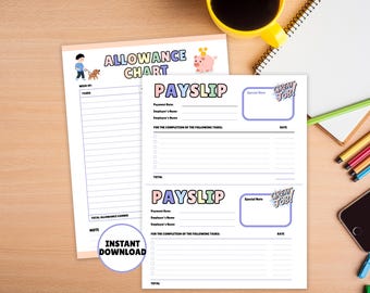 Kids Allowance Chart and Payslip Printable - Financial Responsibility for Kids