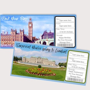 London Surprise Trip Ticket, London Voucher, London Ticket, Surprise Trip, London Surprise Trip Reveal, Surprise Trip Gift, London Vacation