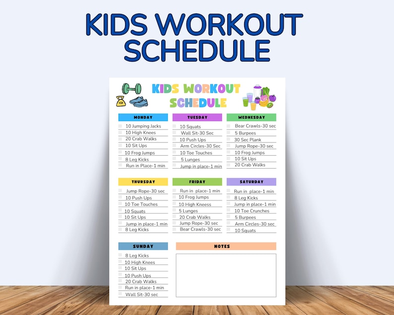 Kids Workout Schedule: Fun Fitness Challenge Chart (digital Download ...