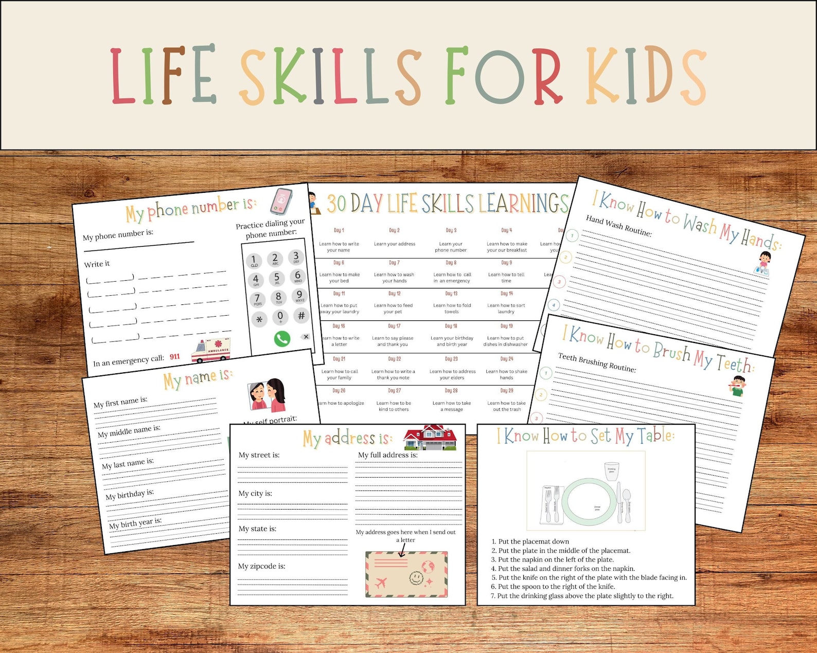 Life Skills for Kids Printable Bundle - Name Activity - Address and ...