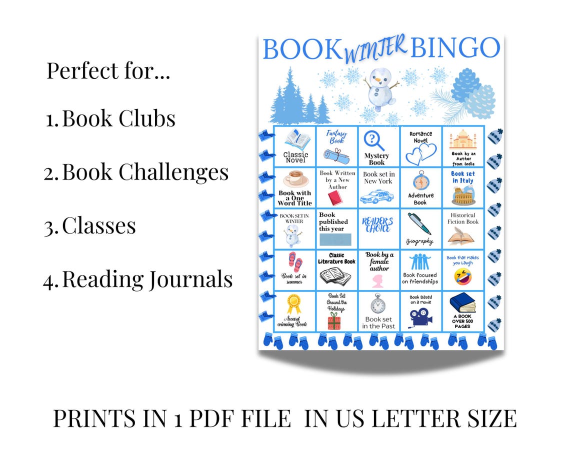 Winter Book Bingo Game: Reading Challenge for Book Clubs (PDF) - Etsy