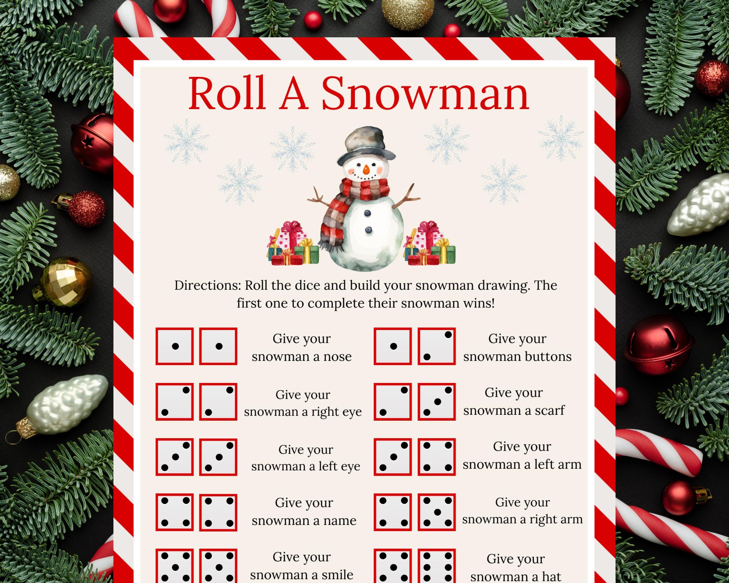 Roll a Snowman Printable Game | Winter Holiday Activity (PDF) - Etsy