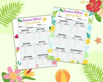 Summer Potluck Signup Sheets: Printable BBQ Picnic Planner (PDF Download)