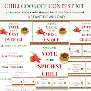 Chili Cook-off Contest Kit: Voting Cards, Signs, Certificates (Digital Download)