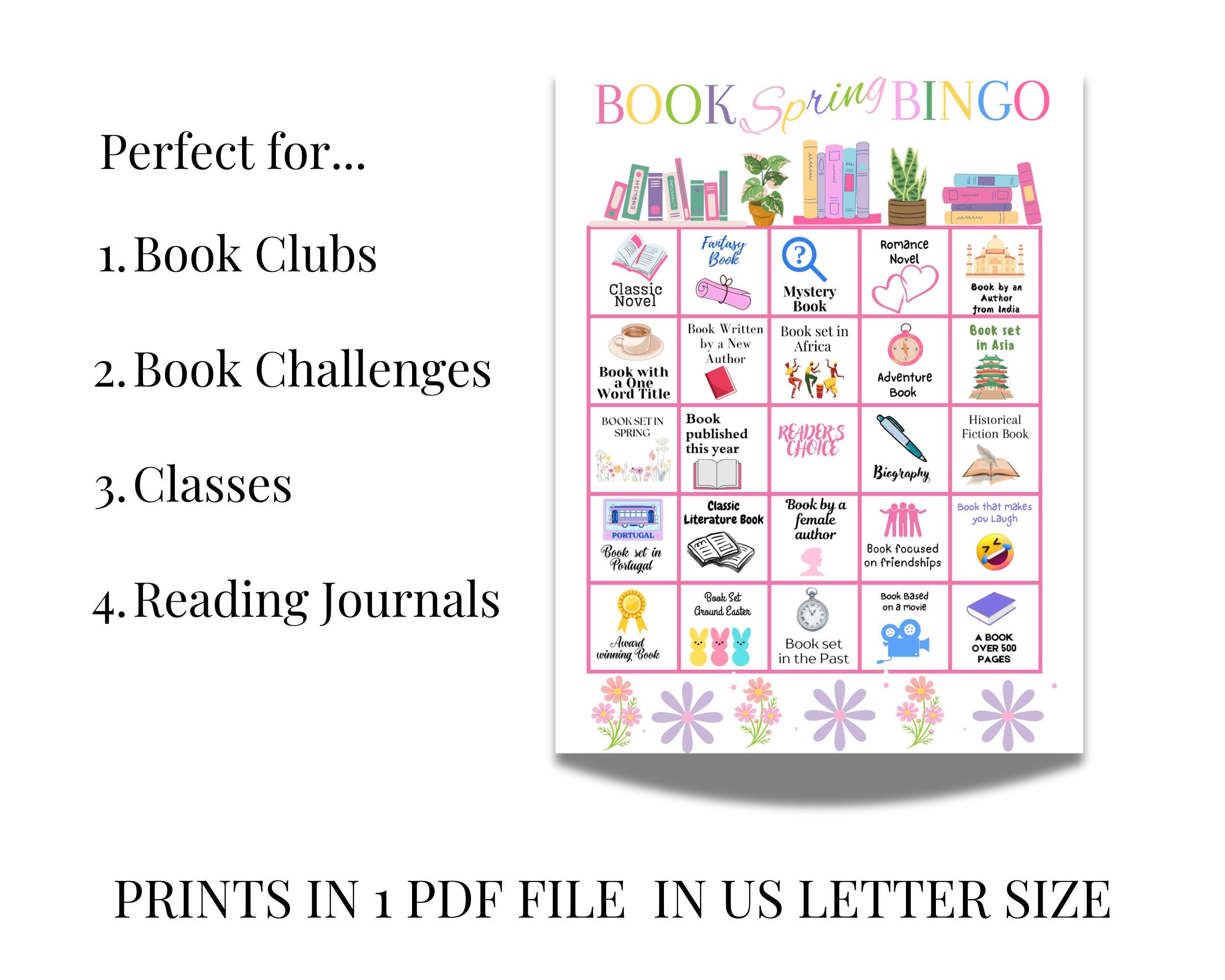 Spring Book Bingo: Reading Challenge, Book Club Game (PDF) - Etsy