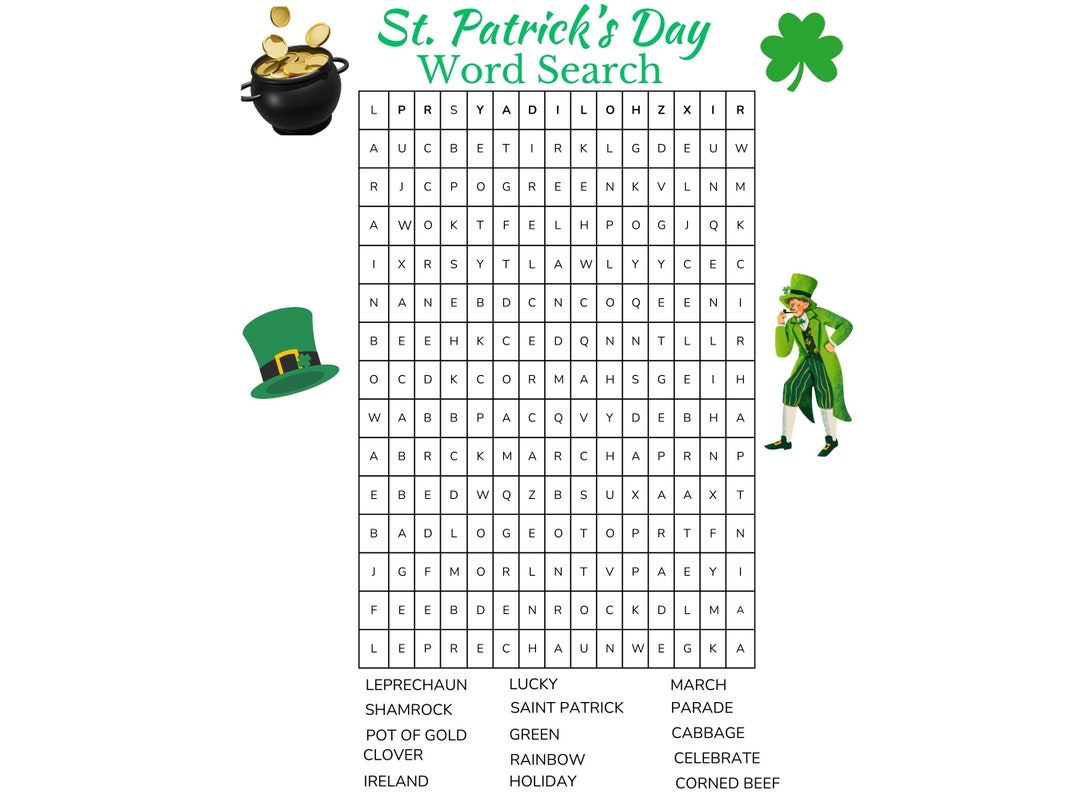 Saint Patrick's Day Printable Word Search, Classroom Activity, Team ...
