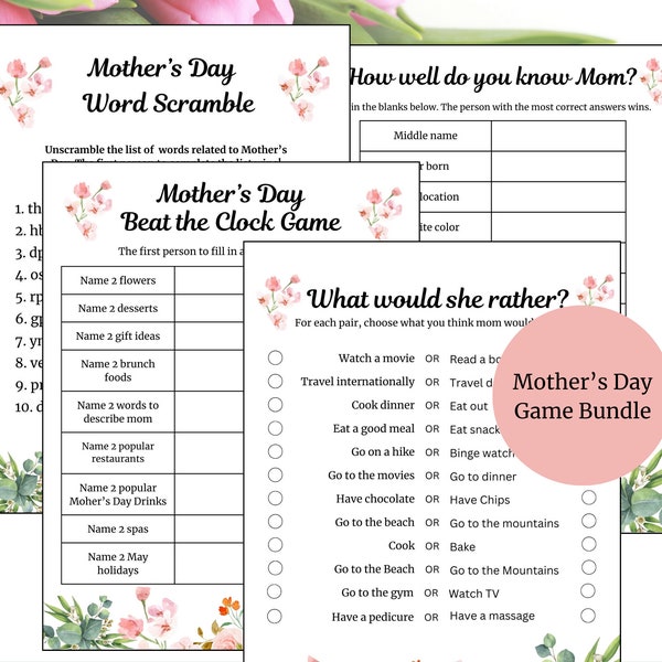 Lustiges Spielepaket zum Muttertag – Fordern Sie das Wissen Ihrer Mutter heraus und erraten Sie ihre Vorlieben!