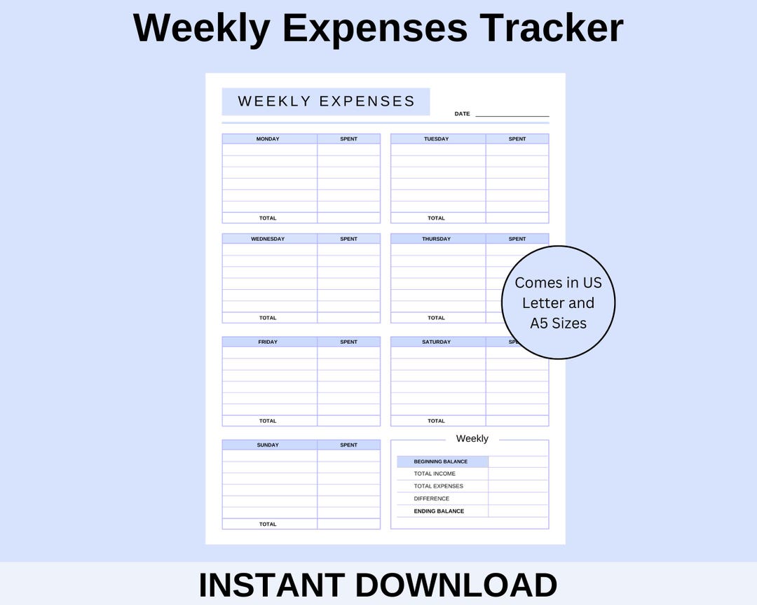 Weekly Expense Tracker: Financial Budget Planner (digital Download) - Etsy