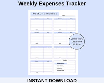 Wöchentlicher Ausgaben-Tracker: Budget-Planer (Digitaler Download)