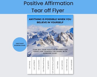 Positive Affirmation Tear-Off Flyer: Self-Love, Growth Mindset (PDF)