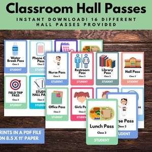 Classroom Hall Passes - Teacher Must Have - Custom Passes - Nurse Hall Pass  - Teacher Hall Passes - School Hall Passes - Teacher Resource