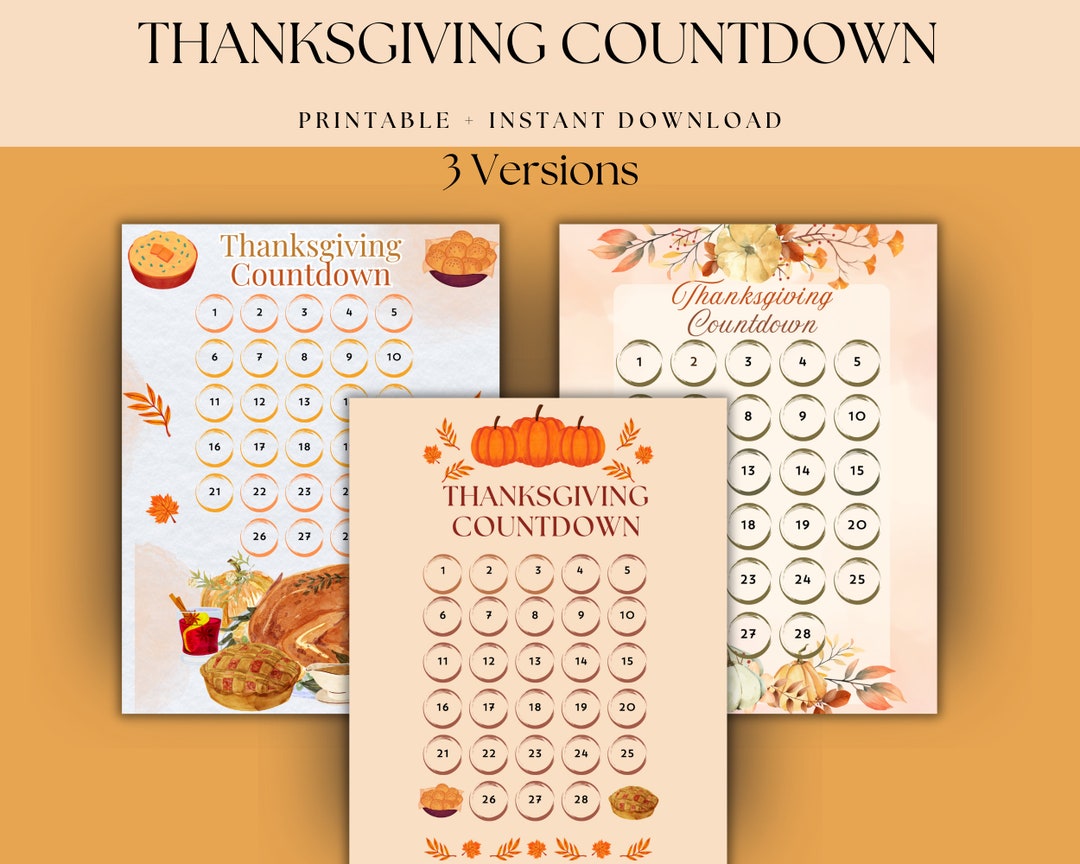 Thanksgiving Countdown Calendar Thanksgiving Advent Calendar 30 Day