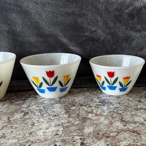 Vintage Fire King Tulip Mixing Bowl Set: Nesting Anchor Hocking Tableware