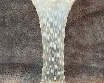 Vintage Northwood Glass White Opalescent Tree Trunk Swung Vase