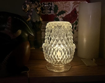Lámpara de hadas de vidrio transparente con punta de diamante de Indiana Glass Company vintage
