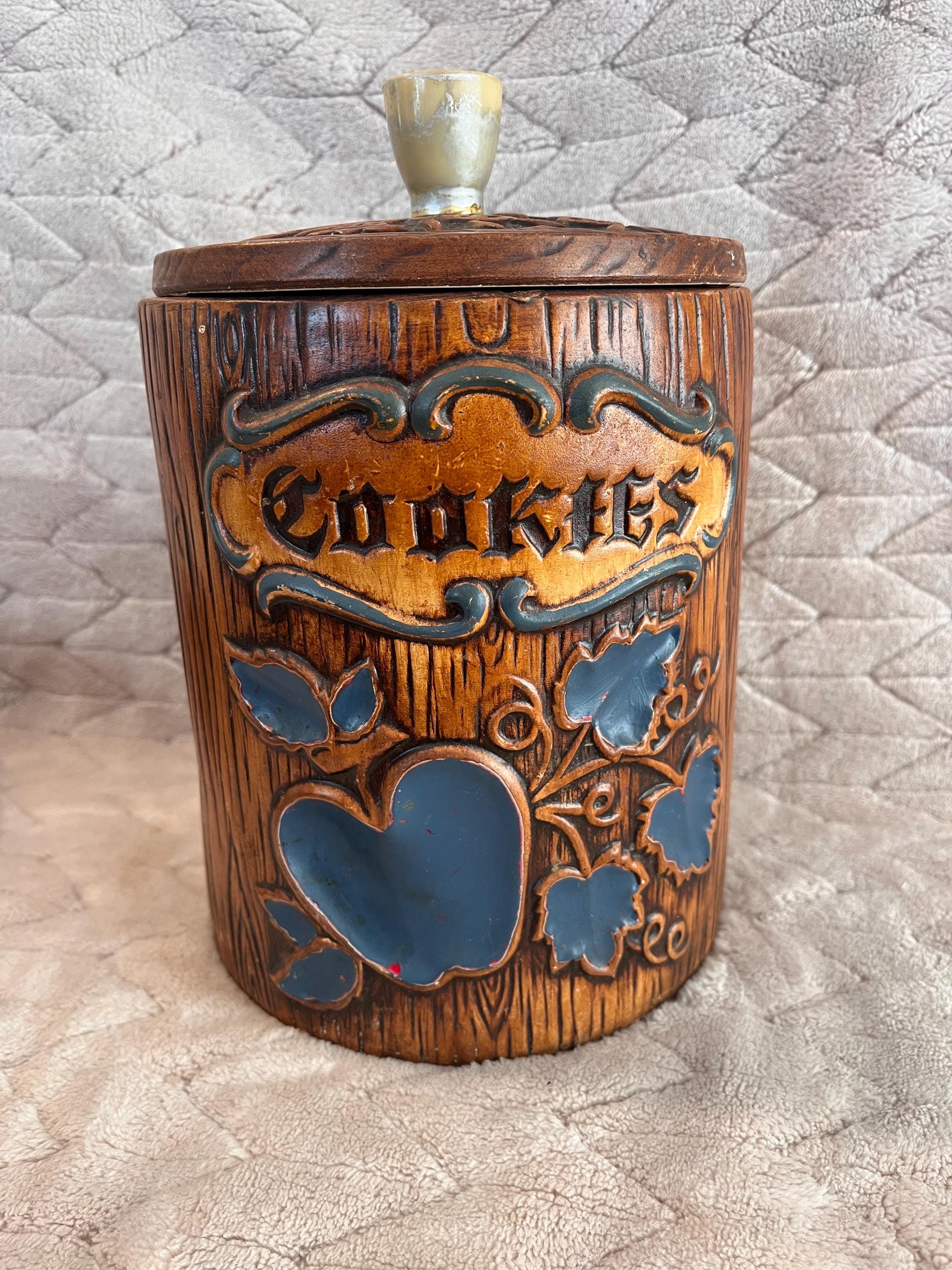 Vintage Wood Cookie Jar - Etsy