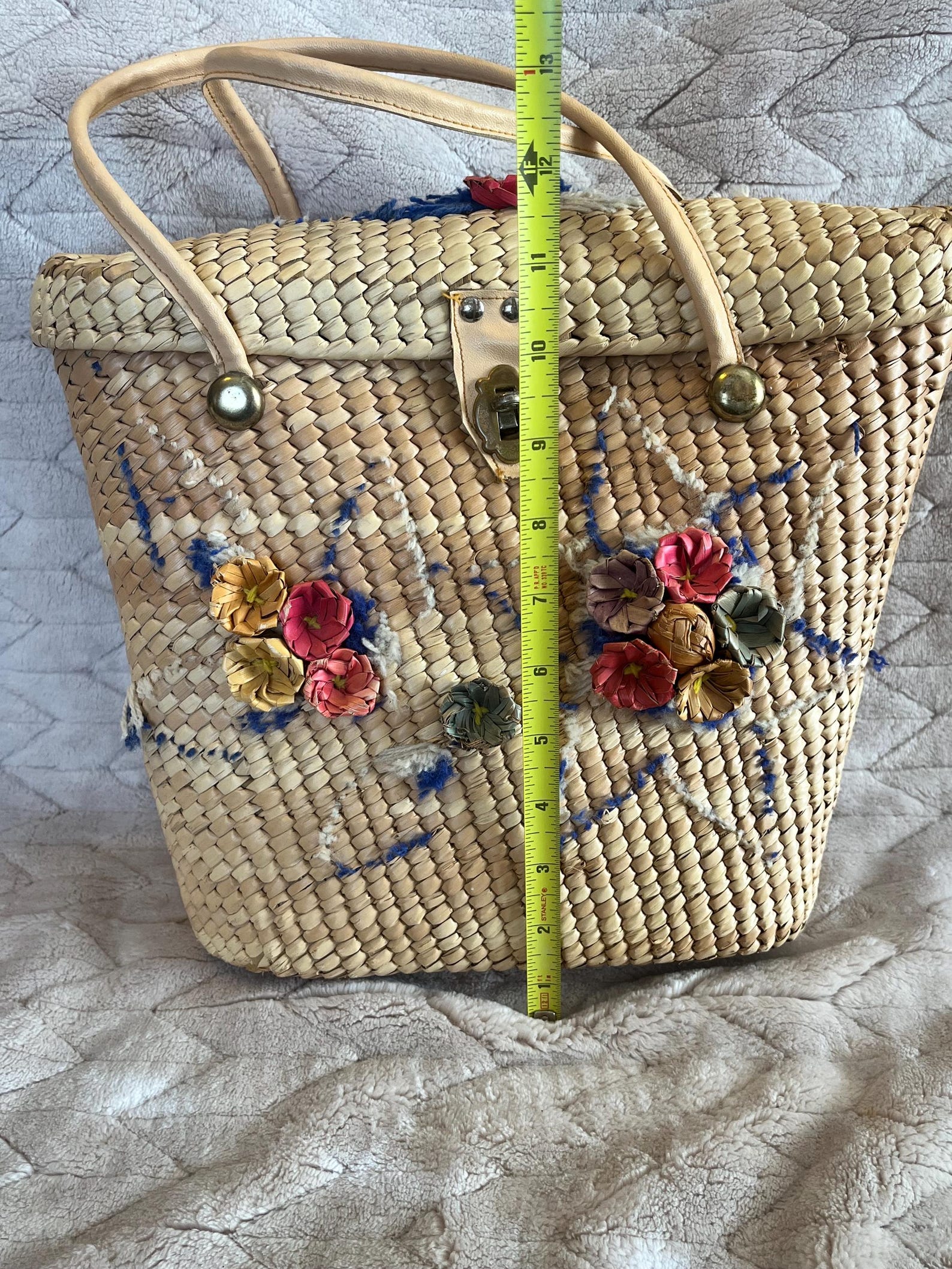 Vintage 1960s Straw Bucket Bag, Embroidered Floral Detail Tote Purse - Etsy