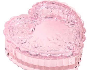 Plato para dulces de vidrio Mosser con forma de corazón rosa y diseño de rosas