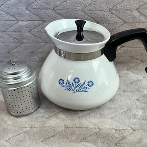 Vintage Corning Ware  Blue Cornflower.6 cup Teapot with basket