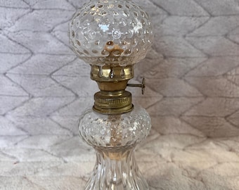 Antique, Vintage, Small, Clear Glass, Hobnail Oil lap
