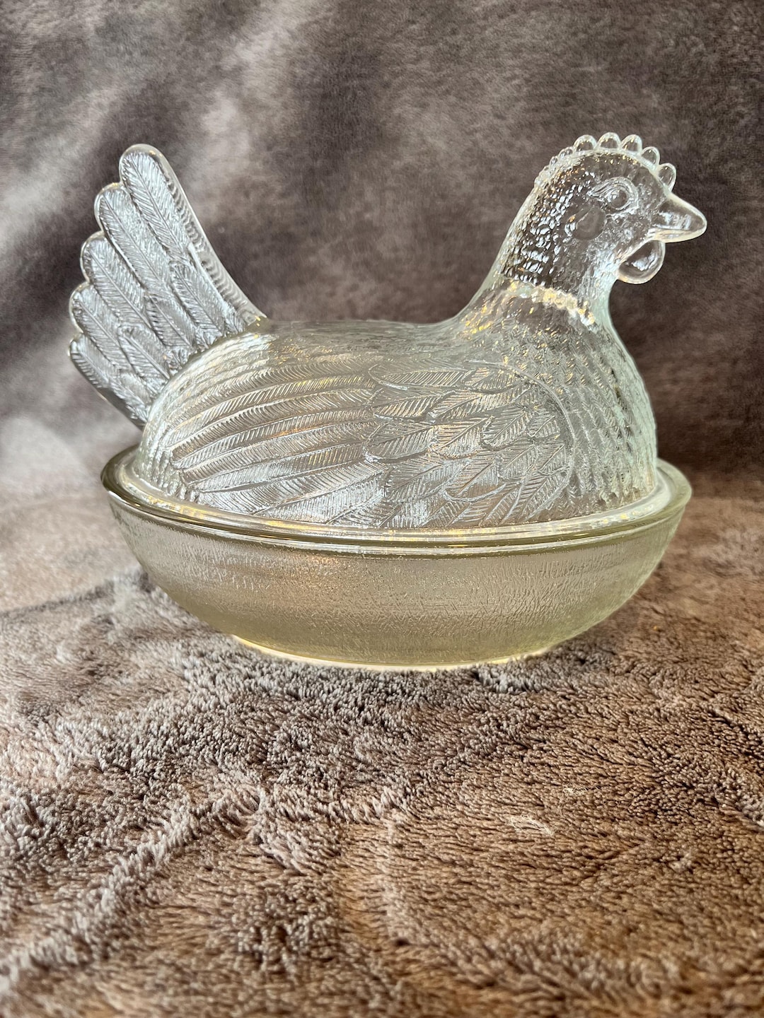 Vintage Clear Beadless Indiana Glass Hen on Nest Stippled Nest - Etsy