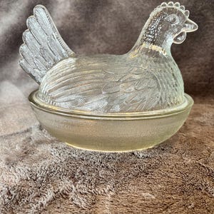 Vintage Clear Beadless Indiana Glass Hen on Nest Stippled Nest - Etsy