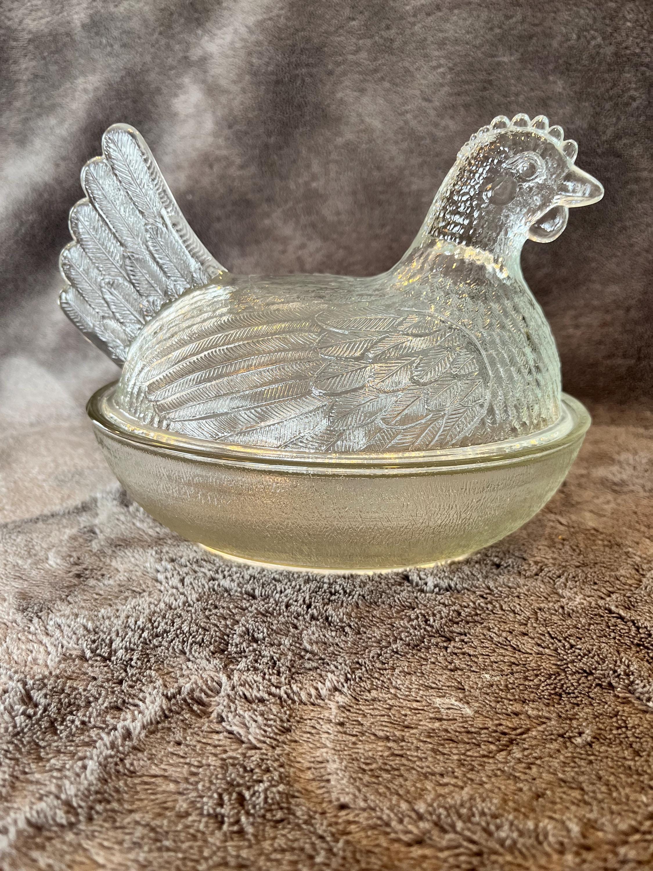 Vintage Clear Beadless Indiana Glass Hen on Nest Stippled Nest - Etsy